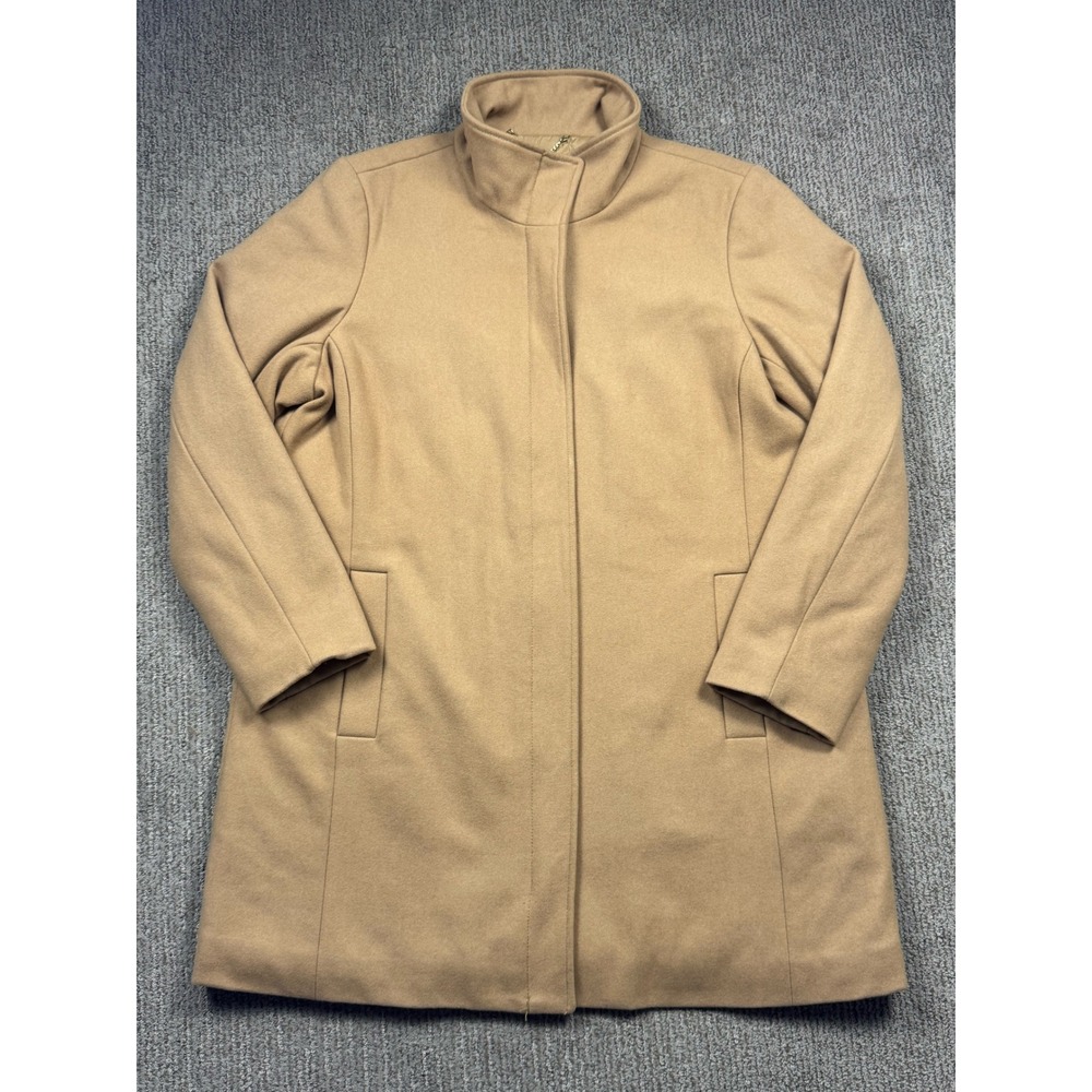 Lands End Wool Blend Car Dress Coat Womens 18 Full Zip Pockets Camel Brown